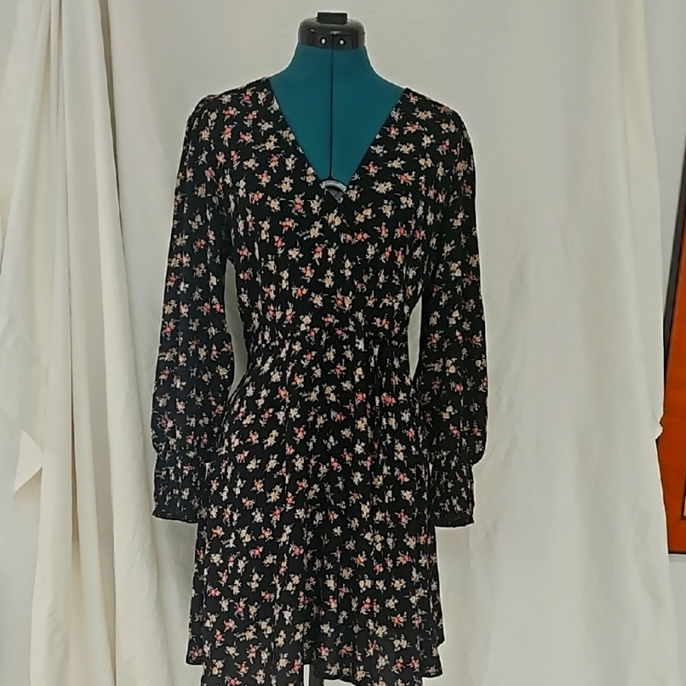 Wild Fable Black Long Sleeve Bishop Sleeve Wrap Dress